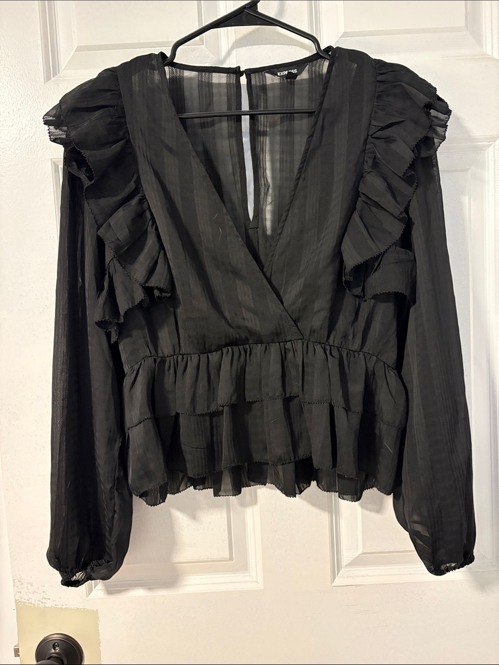 Express Black Ruffle V-Neck Peplum Blouse